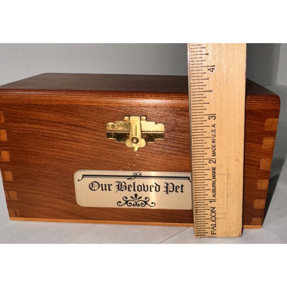Wooden dovetailed Pet Ashes Keepsake Box Hinged Lid brass plaque - Picture 7 of 8